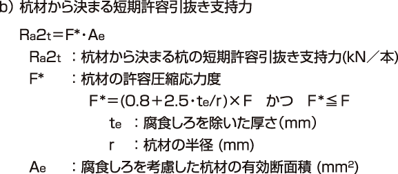 短期引抜き力例:杭材から決まる短期許容引抜き支持力